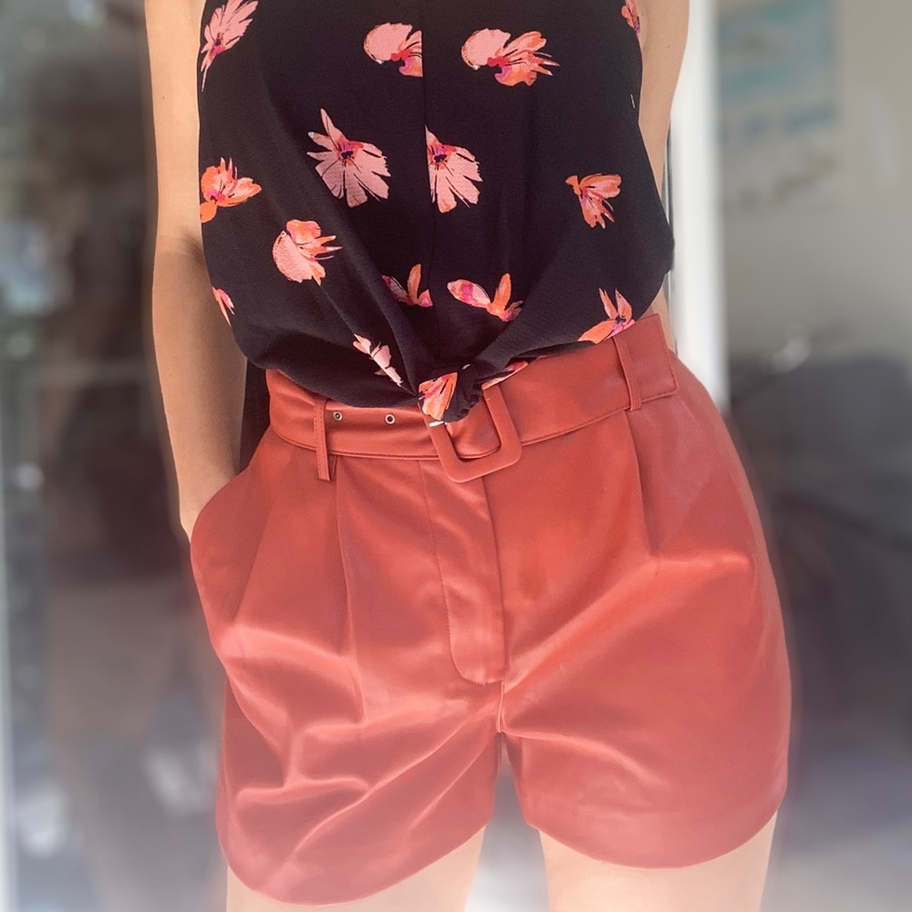 ZARA TRF Faux Leather High Waist Belted Shorts - Size Medium